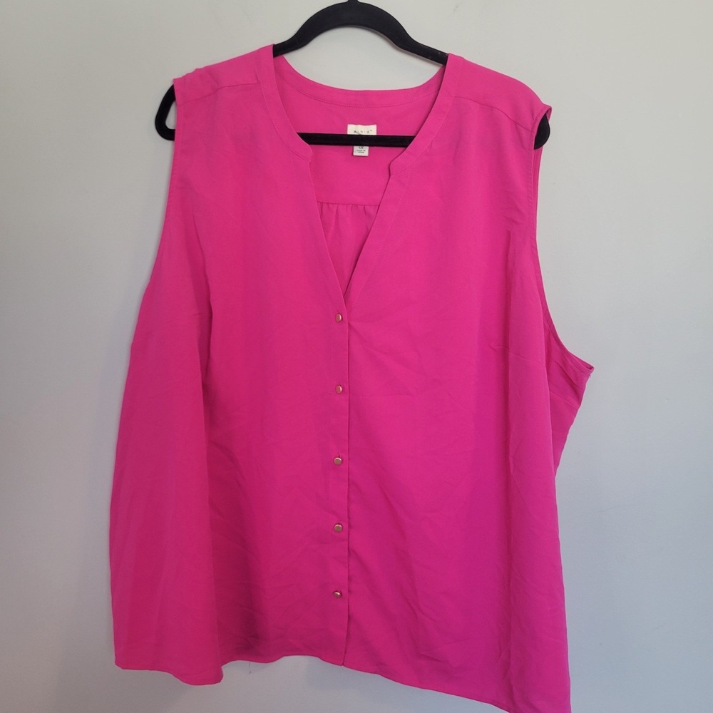 A New Day Womens 4X Pink Sleeveless Button Front V-Neck Blouse Tank Top